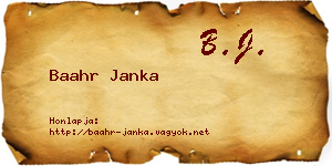 Baahr Janka névjegykártya